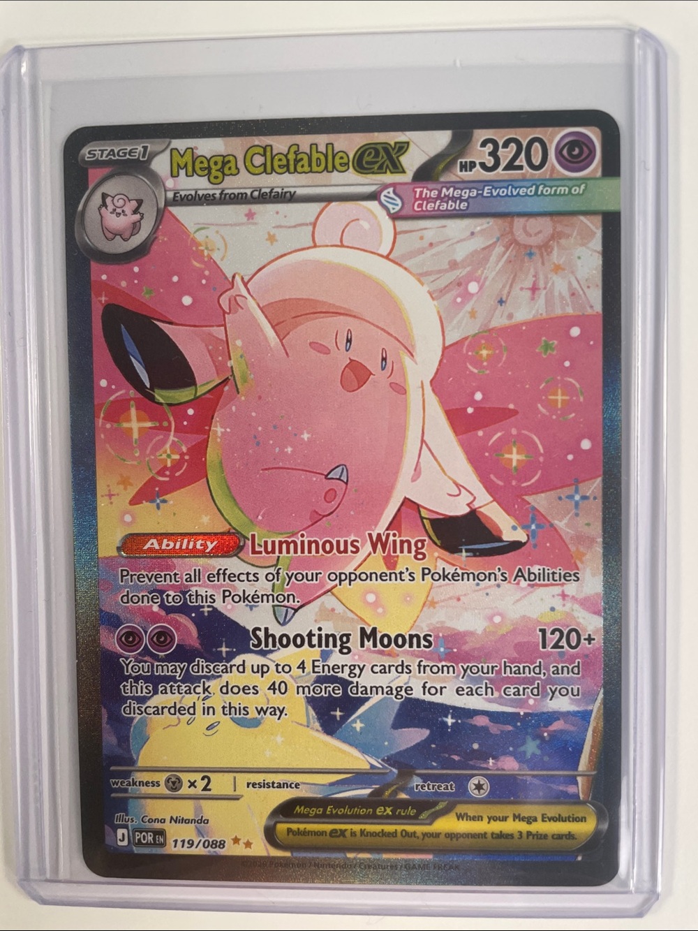 Pokemon Mega Clefable ex Pink and Yellow Holo Card